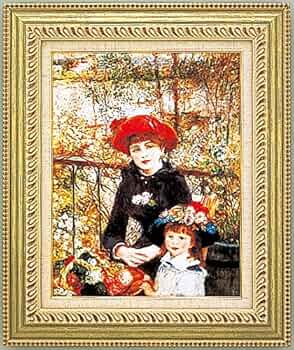 子供　油絵　ルノワール 母と子 油彩画 木製フレーム付き 子供 油絵 ルノワール 母と子 油彩画 木製フレーム付き